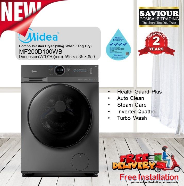 Midea MF200D100WB Combo Washer Dryer (10Kg Wash / 7Kg Dry) Inverter ...