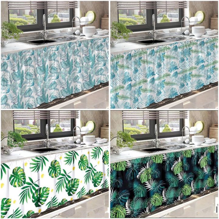 Designs For Kitchen Lababo Cod Sale Green Leaf Design Lababo Kitchen Curtain Under Sink Short ...