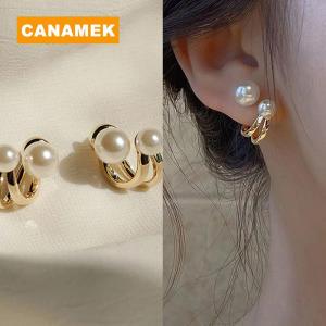 【CANAMEK】 2021 Korean Luxury Pearl Earrings for Women Fashion Simple Pearl Stud Ear Clip