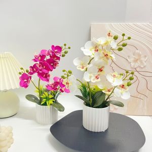 SPARAK Multi-Bloom Simulated Butterfly Orchid Faux Flowers DIY Artificial Faux Plants White Flower Pot Artificial Orchid Bonsai Home Decor