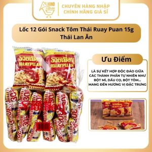 Lốc 12 Gói Snack Tôm Thái Ruay Puan 15g Thái Lan Thơm Ngon Giòn Tan Không Quá Cay - Hinohouse