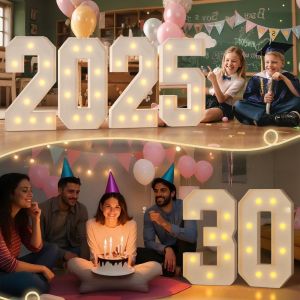 ALLUCK 0-9 Numbers LED Light Balloon Light Up Balloons 70cm Giant Birthday Figure Decoration Box LED Lighted Balloon Filling Box Birthday Decoration