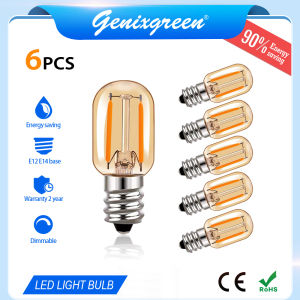 Genixgreen 6 Packs E14 E12 220V LED Filament Candelabra Glass Bulbs 1W T22 Warm White 2200K Bulb Dimmable House Decoration LED Bulb for Chandelier Replace