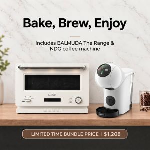 BALMUDA The Range + NDG Genio S Basic | 21L Microwave Oven | Capsules Coffee Machine | Minimalist White
