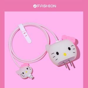 4 in 1 Set Silicone Charging Cable Protector Cute Cartoon Charger Protector Cover for iPhone 18W 20W Charger [cchoice]