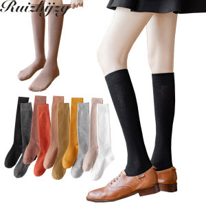 Ruizhijzg Cotton Knee Calf Long Sock Women Ladies Student Socks Fashion Japanese Solid Color Stockings Girls Female Long Socks