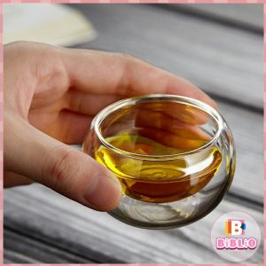 BIBLIO 50ml Tea Cup Transparent Double Layer Small Tea Cup Thickened Glass Small Tea Cup