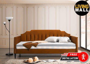 Living Mall Edgar Daybed In Faux Leather In Camel Colour w/ Mattress Option
