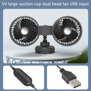Double head suction cup car fan three-level adjustable with USB charging port low-noise circulating air suitable for high temperatures in the Philippines during summer