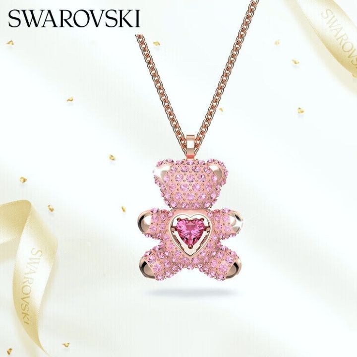 Teddy pendant, Bear, White, Rose gold-tone plated | Swarovski