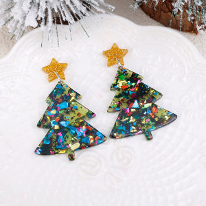 [Small Chrysanthemum] Christmas Drop Earrings Christmas Walking Stick Small Bell Boot Tree Pendant Ins Creative Holiday Earrings for Women Jewelry Gifts