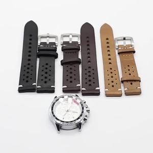 Breathable Quick-Release Genuine Leather Watch Strap for Sports Black-brown perforated genuine cowhide watch strap 18 20 22 24mm