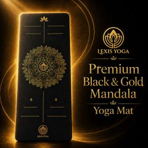 LEXIS YOGA Yoga Mat Premium Mandala Design Hot Stamping PU + Natural Rubber Non Slip Black & GOld 183x68cm with Premium Box