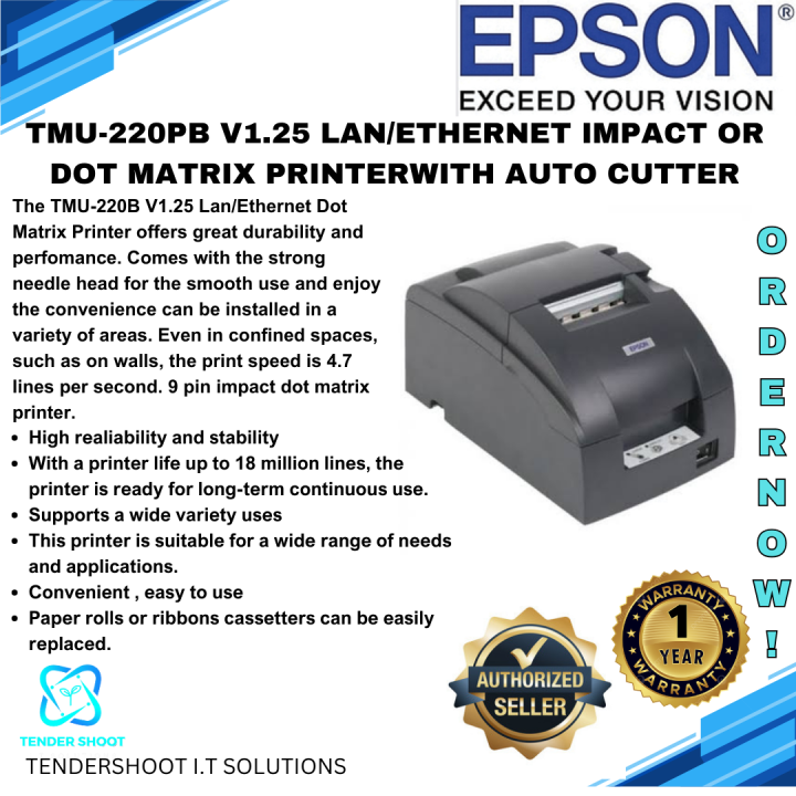 Epson TM-U220B ETHERNET / LAN Dot Matrix Receipt Printer / POS Impact ...