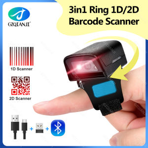 Wearable Mini 1D 12D Ring Barcode Scanner 2.4G Wireless & Bluetooth & USB Wired 3-in-1 Reader Laser Bar Code Finger Scanners for POS Inventory LibraryImage