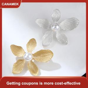 【CANAMEK 】 Vintage Pearl Five-petal Flower Brooch for Women Clothing Party Lapel Pin Accessories Gift