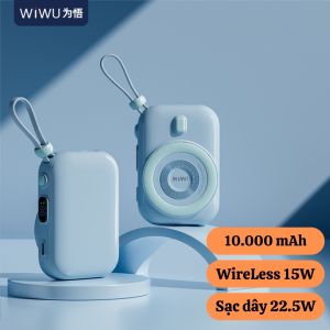 Pin sạc dự phòng không dây từ tính nam châm sạc nhanh 22.5W dung lượng 10.000 mAh hiệu WIWU W-P049 Tích hợp dây sạc Type C đạt tiêu chuẩn sạc quốc tế sạc cho iPhone iPad Samsung Huawei Oppo