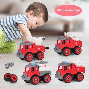 Diy mekanik mobil pemadam dapat 4pc + obeng mainan mobil bongkar pasang DIY pemadam kebakaran