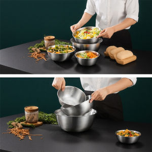 Aqrau 【50%OFF🔥🔥🔥】ชามสลัด สเตนเลส สไตล์เกาหลี มีสเกล ชามผสมสแตนเลส ชามผสมแป้ง สําหรับใส่ซุป ก๋วยเตี๋ยว ข้าว ผลไม้ สลัด