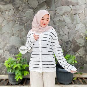 MINFA CARDIGAN - FLOTTILICIOUS / Baju Wanita Outer Luaran Stripe Rajut Kekinian Fashion Outfit Style Remaja Motif Salur Casual Kardigan Knitwear