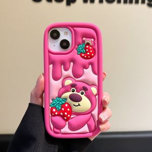 Ốp Silicone lỏng chống rơi hình gấu dâu dễ thương có vòng đeo tay dành cho iPhone 6 7 8 x XS XR 11 12 13 14 Series