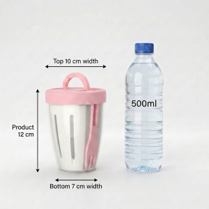 Boxera Bekas Salad Buah Storage Cup Dengan Handle Lid Fork Spoon Leakproof Drain Basket Bekas Plastic 便携水果杯