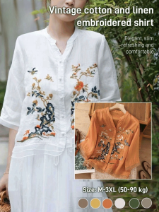 Linen Heavy Vintage Embroidery Tops