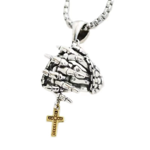 Unique Prayer Hands Skeleton Crucifix Necklace/Pendant Stylish Jewelry for Rock Enthusiasts and Religious Believers