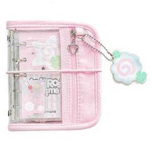 Refillable 5 Holes Binder Notebook with Refill Paper 12.3x9.8CM PVC 5 Rings Binder Cover with Card Organizers Pocket
