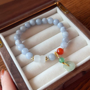 【discount store】New Aquamarine Peace Buckle Gourd Lucky Bag For Women Xiuyan Jade Beaded Bracelet Best Friend Jewelry HandString