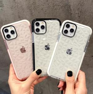 CrashStar Diamond Pattern Soft Clear Shockproof Phone Case For iPhone 16 15 14 13 12 11 Pro Max Mini XR X XS 8 7 6 6s Plus + SE 2020 Transparent Silicone Anti-fall Phone Cover Fashion Simple Phone Casing Hot Sale