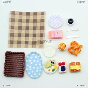 [COD] yixiayun 1Set Dollhouse Mini Breakfast Play Dim Sum Bread Jam Plate Model Miniature Kitchen Cooking Baking Model DIY Doll Accessories