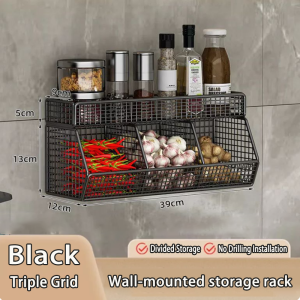 Yoice Wall Mounted Kitchen Hanging Rack Multifunction Storage Basket for Fruit Vegetable Kitchen Hanging Condiment Organizer Stainless Bathroom Shelf