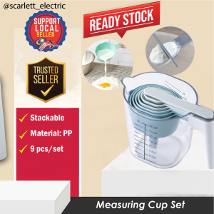 9pcs Multipurpose Plastic Stainless Steel Baking Cooking Tool Measuring Cup Spoon Set Teaspoon Powder Milk Flour Kitchen Baking Sudu Cawan Penyukat Tepung