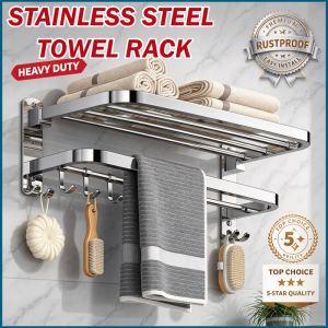 304 Stainless Steel Towel Rack Bathroom Storage Rack Non Punching Foldable Bathroom Towel Storage Rack