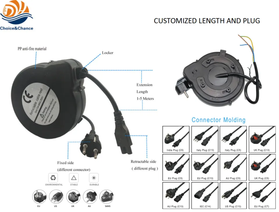 lh3tih One Side Pull String 220V Power Electric Sockets Small Retractable  Extension Cable Reel Drum with USB