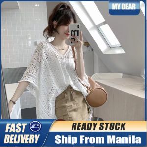 Knitted Shirt for Ladies V-neck Hollowed-out Blouse Bohemian Shirts