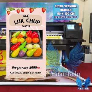 Cetak Spanduk Cetak Banner KUE LUK CHUP Ukuran 50x100  Costom Desain