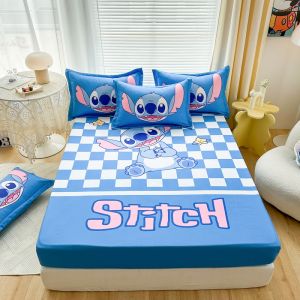 Dansunreve Disney Series Fitted Sheets Mickey Mouse Stitch Pillowcase Soft Cozy Rubber Around Mattress Cover Cartoon Design