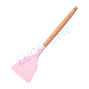 Spatula Masak Silikon Gagang Kayu 32CM Spatula Silikon Tahan Panas Pegangan Kayu Peralatan Memasak
