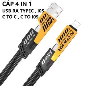 Cáp Sạc 4 Trong 1 Chuẩn 27 Đến 65W Siêu Bền Sạc Nhanh ( Cổng USB Ra C I0S - Cổng C Ra C I0S ) Cho Các Dòng Smartphone Laptop Ai Phôn Macbook..