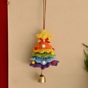 XYAX Plush Christmas Tree Pendant Wool Yarn Handmade Knitted Christmas Tree Handmade Macaron Color Crochet Christmas Tree Christmas Party