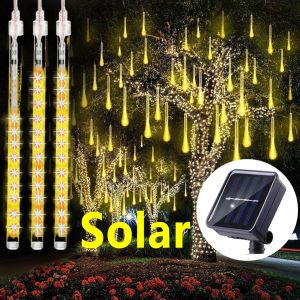 Meteor Rain Solar LED Shower Rain Lights Falling Raindrop Fairy String Light Fairy String Lights Outdoor Waterproof Garde