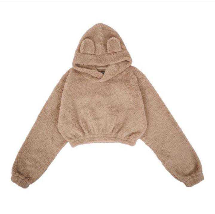 TERBARU !!! -Hoodie Sherpa Crop Beruang Bulu Hoodie Sherpa Cewek