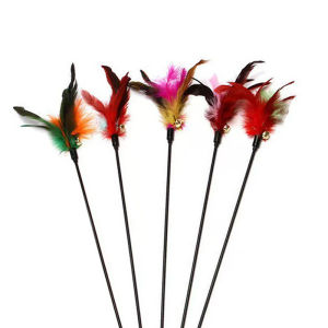 5PCS Cat Wand Toy Feather Stick Cat Toys Interactive Cat Toy Feathers Wand for Indoor Cats