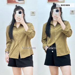6085 Candice Long Sleeves Top Atasan Kemeja Wanita Kasual Korean Style