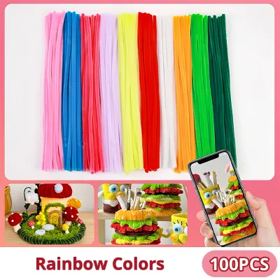 100PCS Extra Thick Colorful Fuzzy Wires Chenille Twisted Sticks Perfect for DIY Craft Art Flower Material
