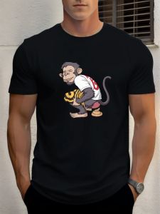T Shirt For Men Monkey Toilet 100% Cotton Graphic Printing Summer Round Neck T-Shirt Casual Breathable Street Style Daily Top