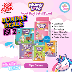 Mamy Love BUNDLE ISI 2 Baby Diapers Pants / Popok Bayi Celana Extra Soft & Fast Dry Ready All Size