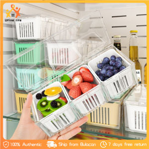 2pcs Food Grade Thickened Plastic Storage Case Seperated Compartment Snack Container Fridge Food Fresh Storage Basket